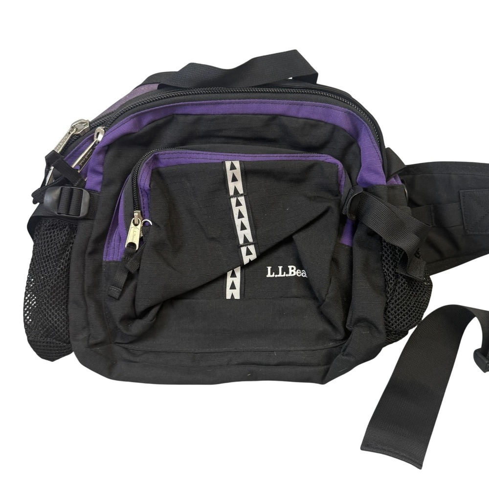 L.L.Bean Waist Pack Mens One Size Black Purple Hiking Lumbar Bag Pockets Nylon